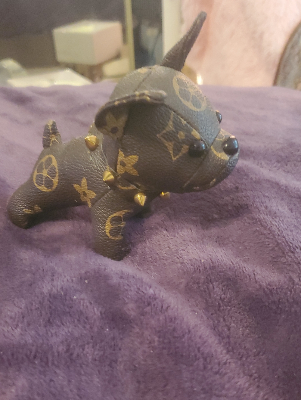 Designer-Style Brown Dog Figurine with Gold Pattern